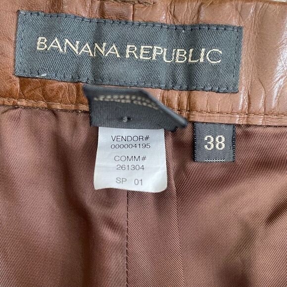 Vintage Banana Republic Leather Pants 38x34 Brown Straight Fit Ankle Zip BootCut - Picture 6 of 16